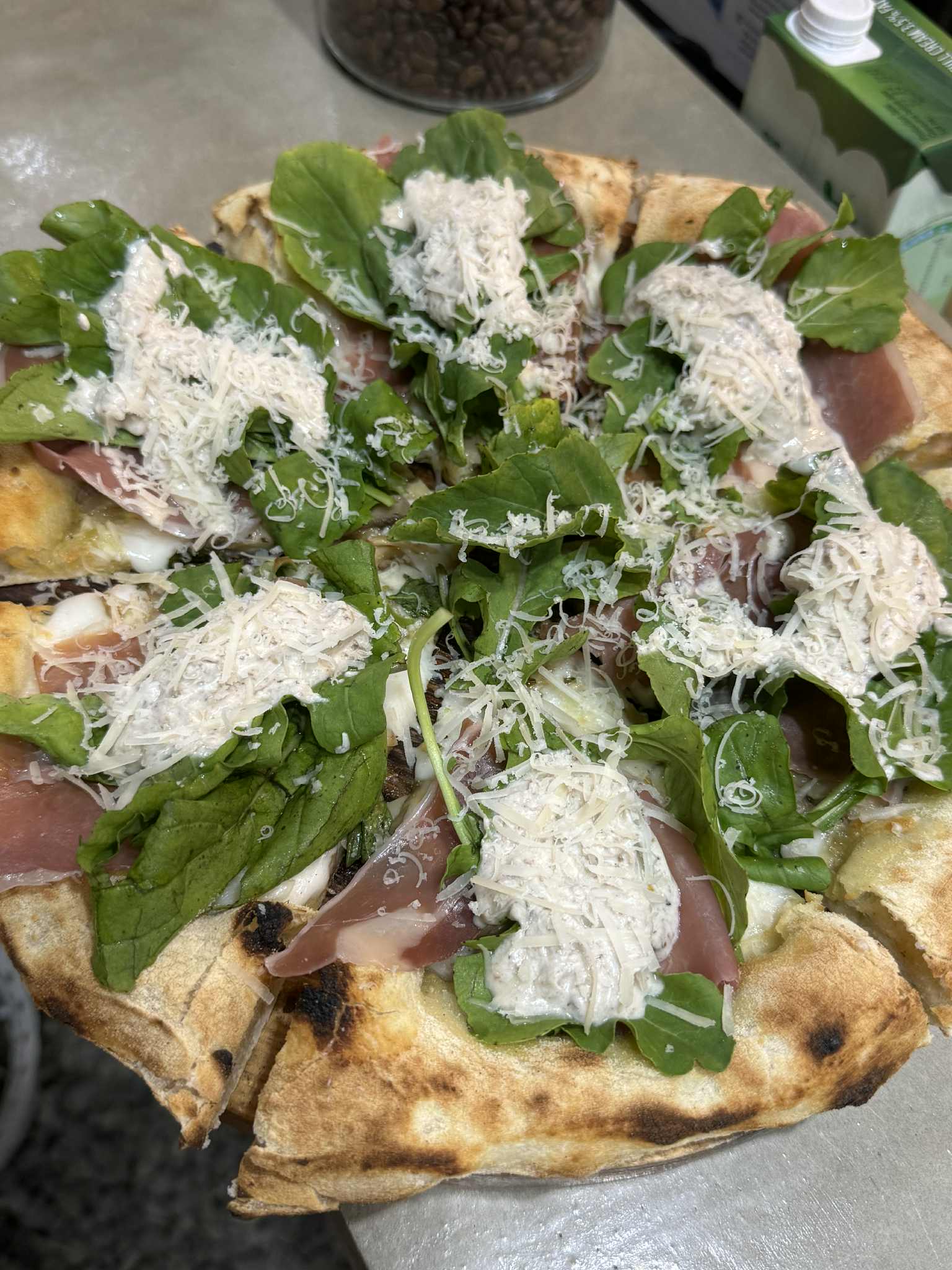 A pizza prepared at Amia’s Pizza House